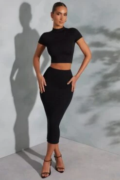 Contrast Stitch Midaxi Skirt In Black