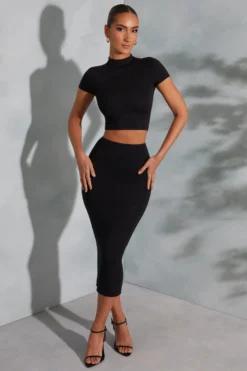 Contrast Stitch Midaxi Skirt In Black