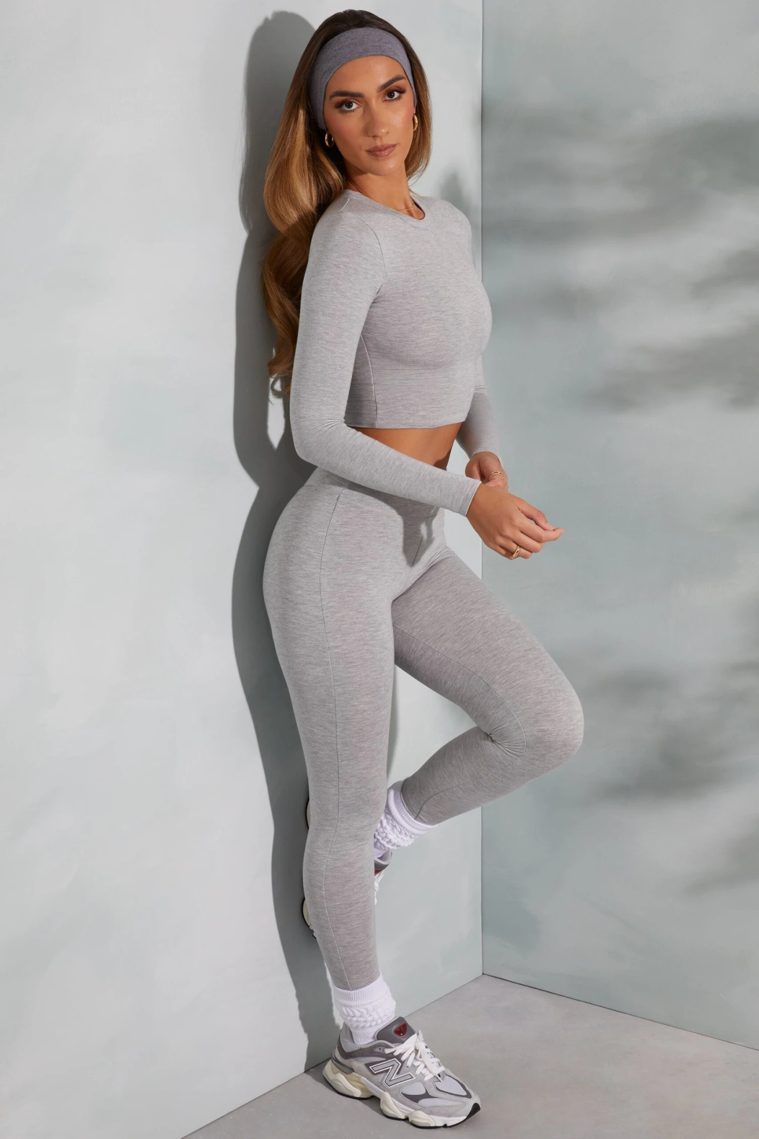 Round Neck Long Sleeve Top In Marled Grey - Image 13