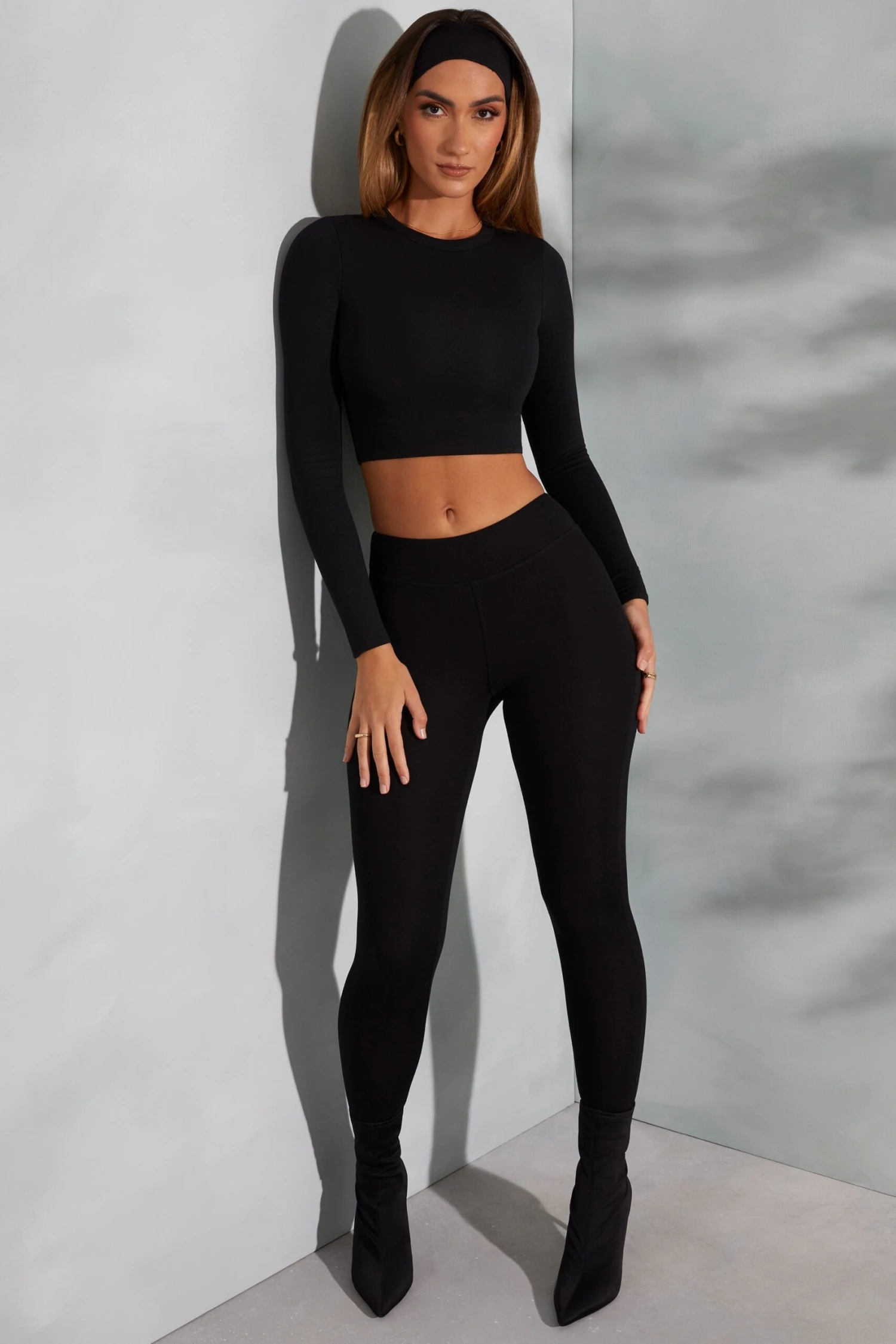 Round Neck Long Sleeve Top In Black - Image 8