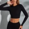 Round Neck Long Sleeve Top In Black