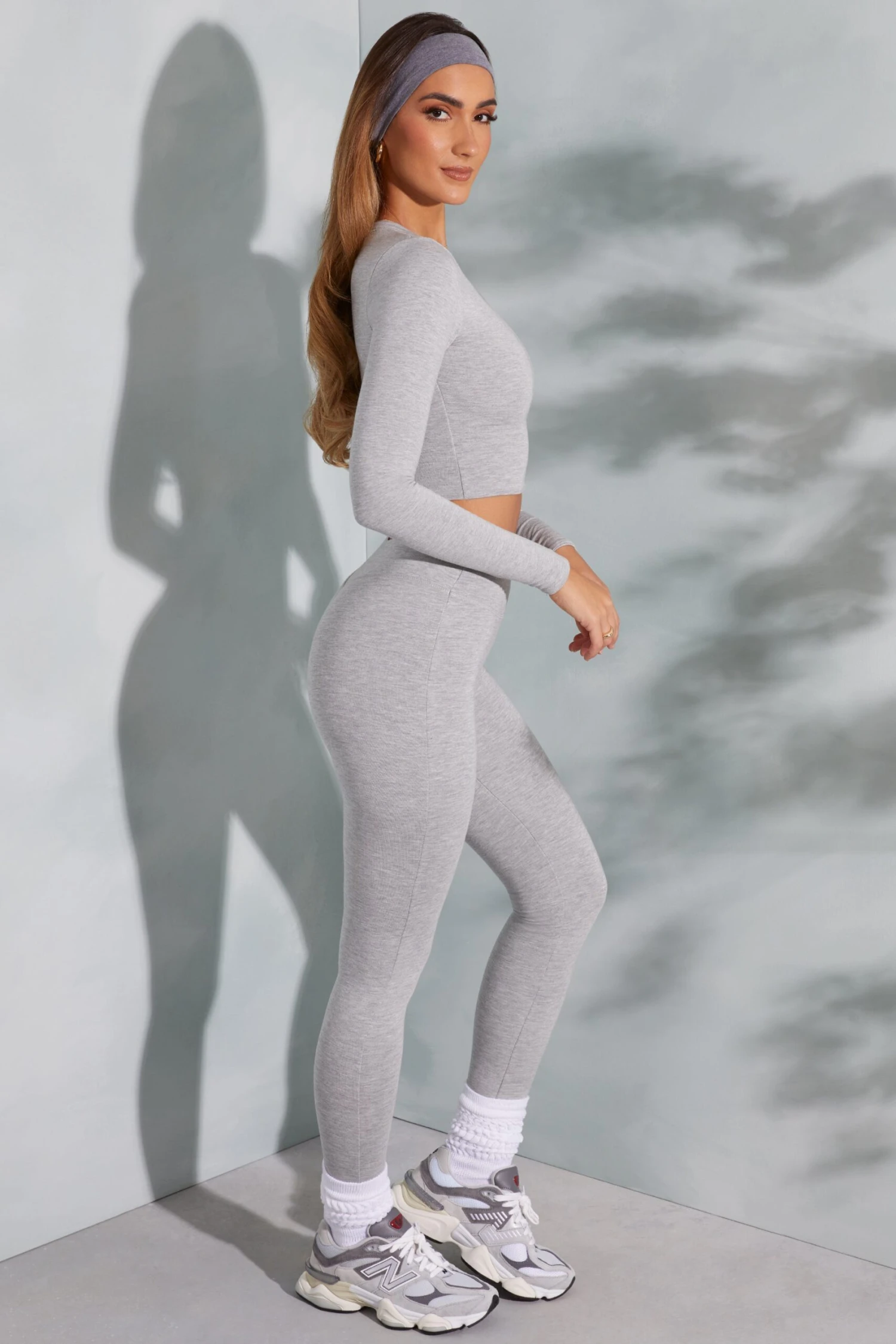 Round Neck Long Sleeve Top In Marled Grey - Image 3