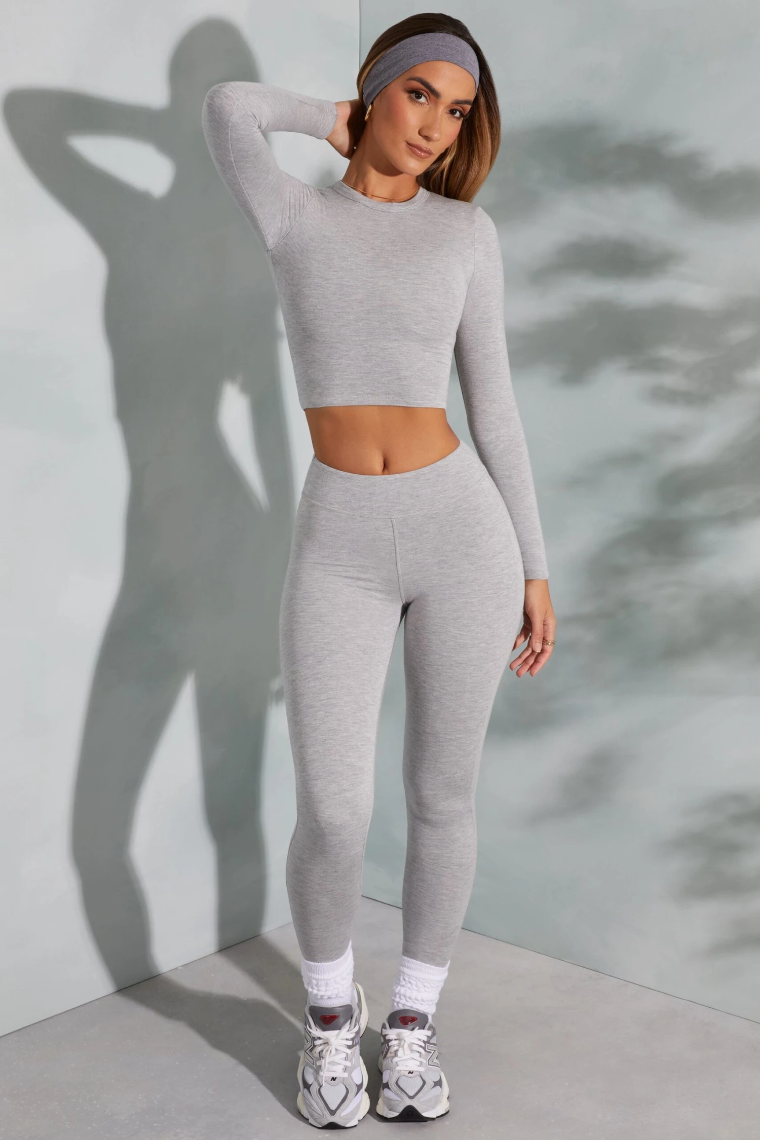Round Neck Long Sleeve Top In Marled Grey - Image 11