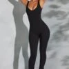 Sweetheart Neckline Flare Hem Jumpsuit In Black