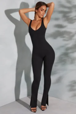 Sweetheart Neckline Flare Hem Jumpsuit In Black