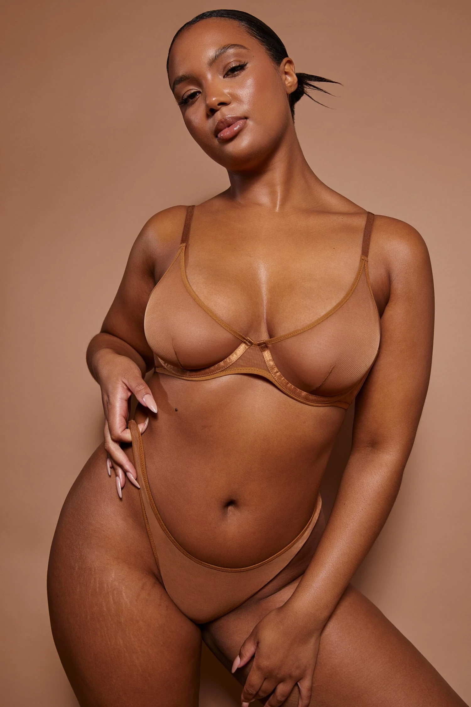 Soft Mesh Single Layer Underwired Bra In Almond - Image 2