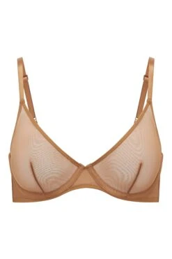 Soft Mesh Single Layer Underwired Bra In Almond