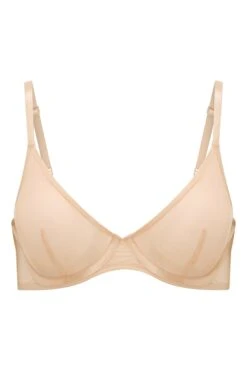 Soft Mesh Single Layer Underwired Bra In Beige
