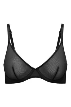 Soft Mesh Single Layer Underwired Bra In Black