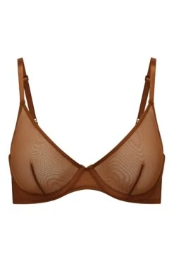Soft Mesh Single Layer Underwired Bra In Chestnut