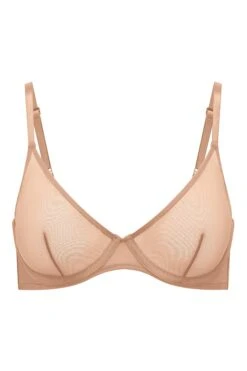 Soft Mesh Single Layer Underwired Bra In Warm Peach