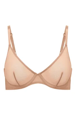 Soft Mesh Single Layer Underwired Bra In Warm Peach