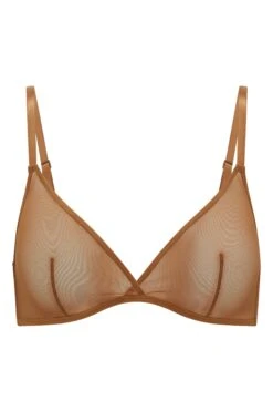Soft Mesh Single Layer Triangle Bra In Almond