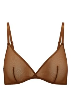 Soft Mesh Single Layer Triangle Bra In Chestnut