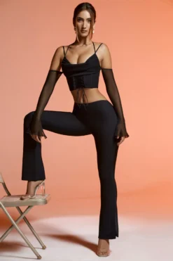 Split Flare Trousers In Black