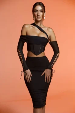 Ruched Midi Skirt In Black