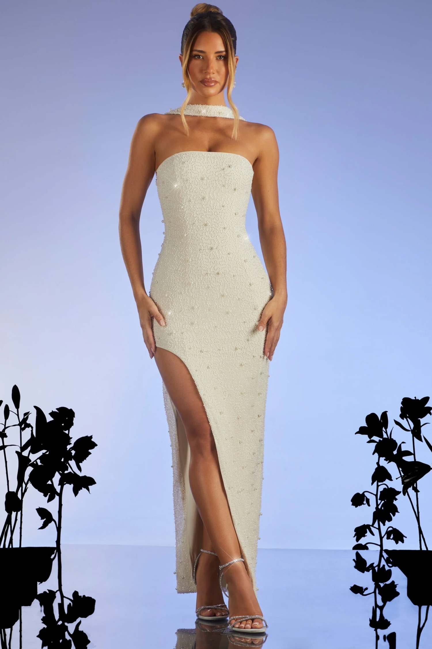 Embellished Bandeau Maxi Dress In Ivory - Image 6