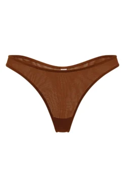 Soft Mesh Thong In Chestnut
