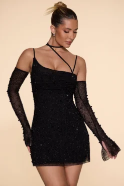 Embellished Asymmetric Corset Mini Dress In Black
