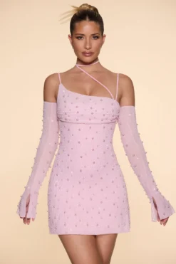 Embellished Asymmetric Corset Mini Dress In Blush
