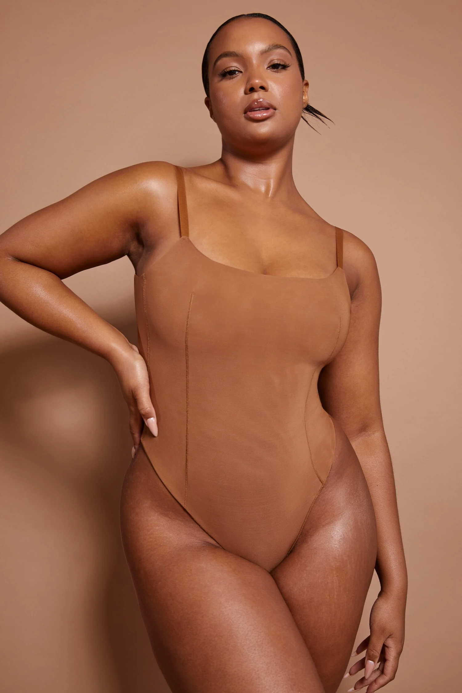 Soft Mesh Bodysuit In Almond - Image 2