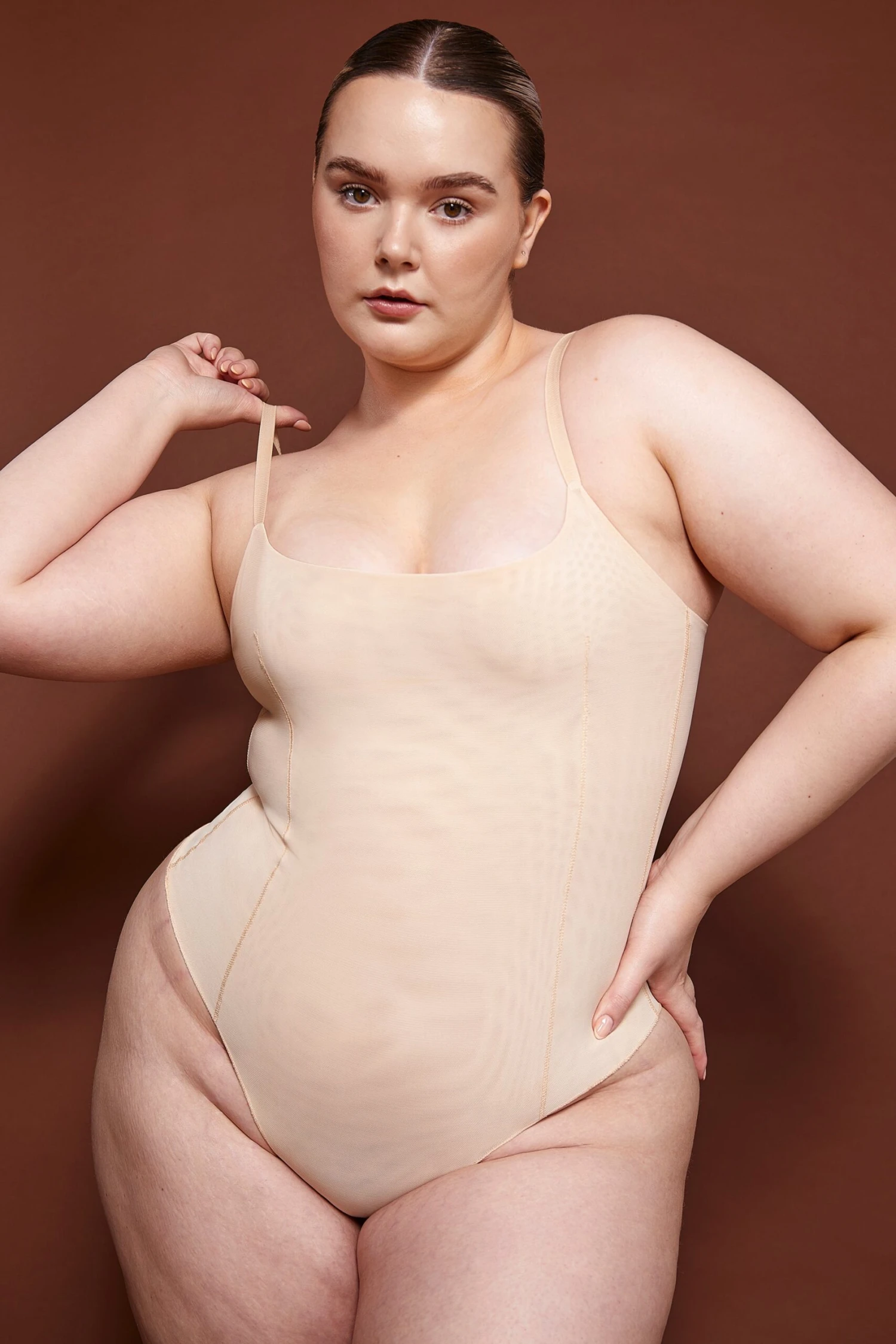 Soft Mesh Bodysuit In Beige - Image 2