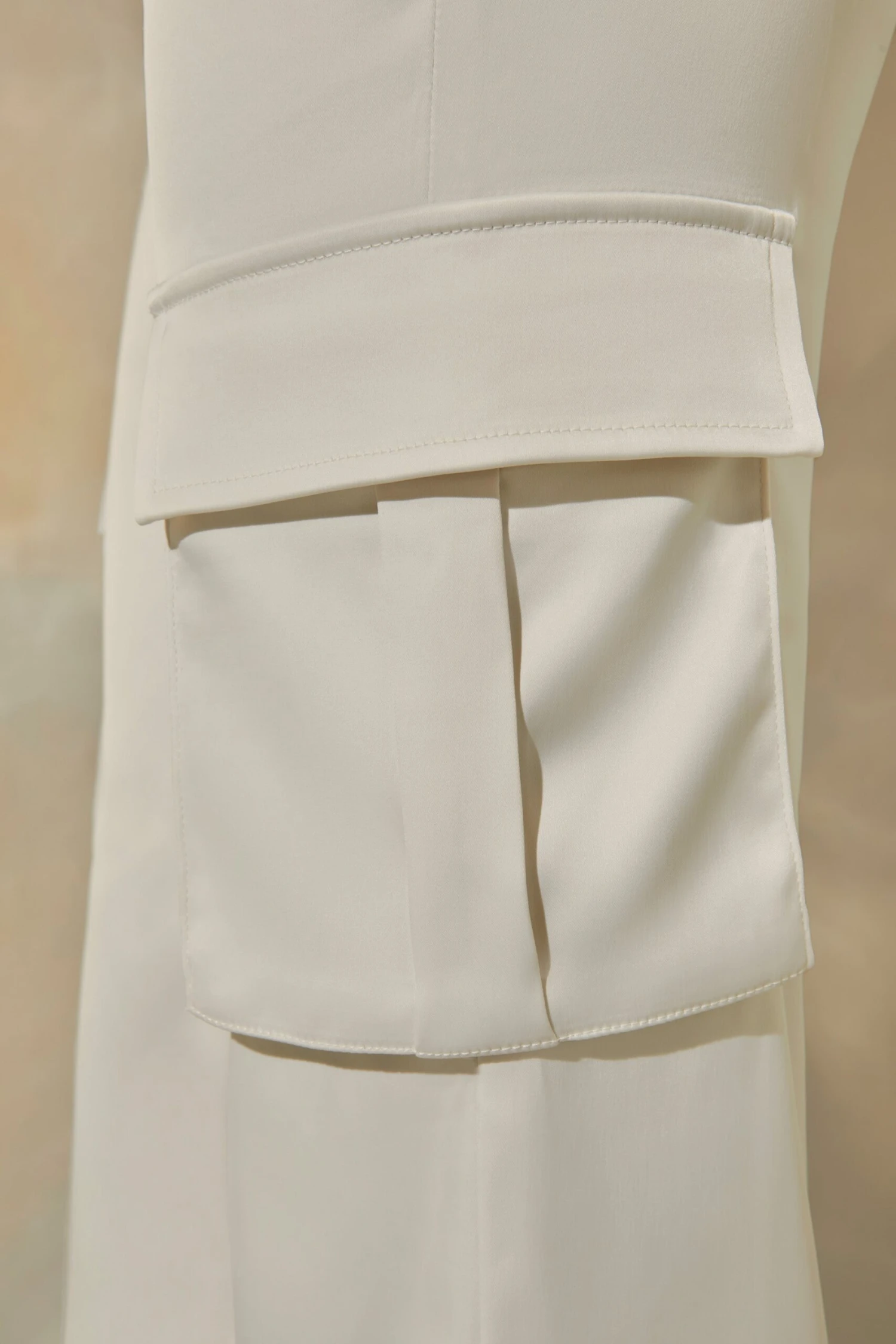 Satin Straight Leg Cargo Trousers In Stone - Image 4