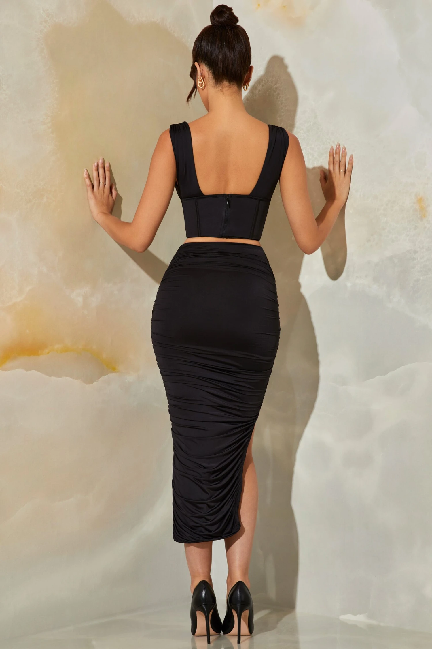 Ruched Maxi Skirt In Black - Image 2