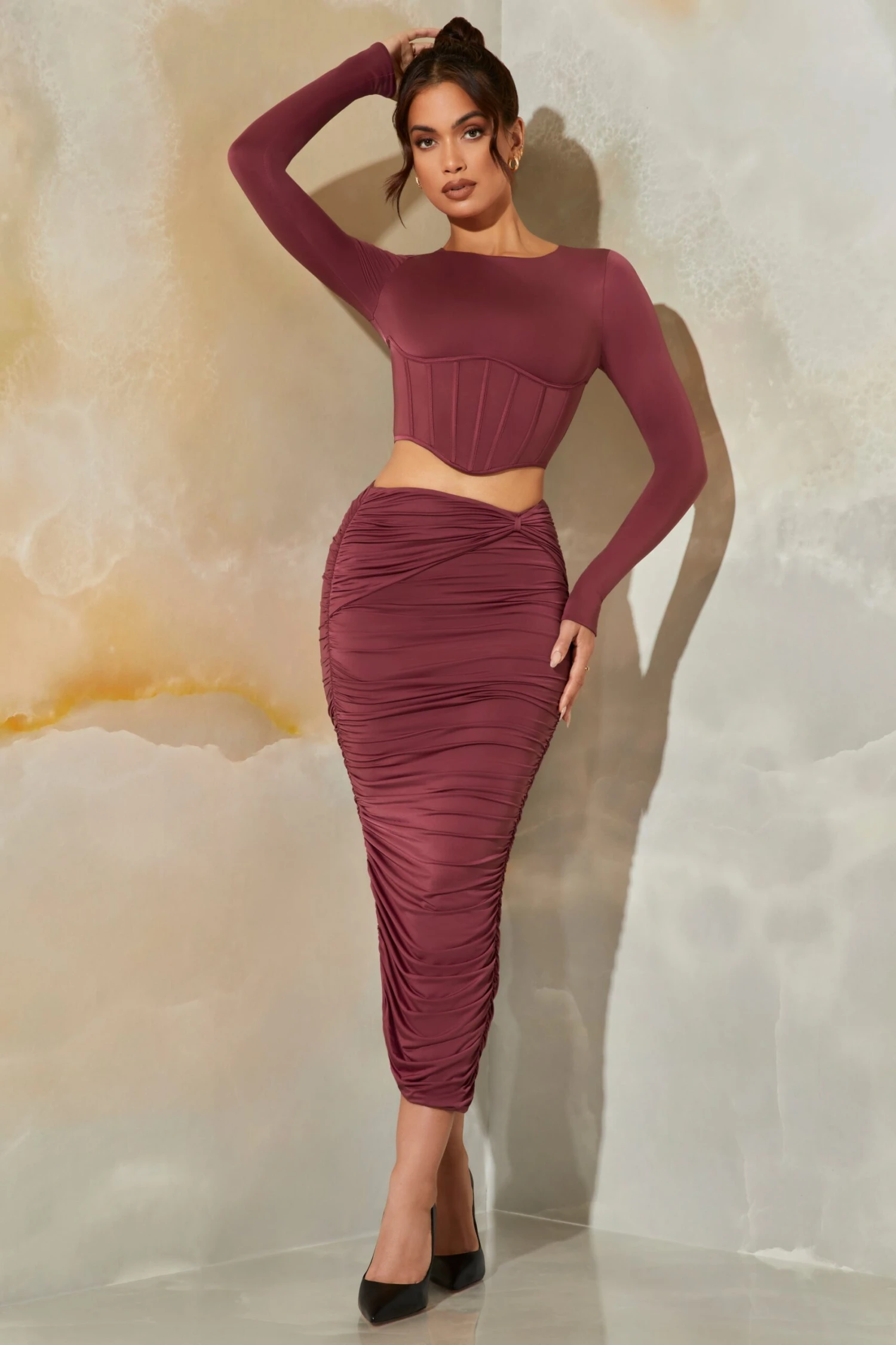 Ruched Maxi Skirt In Dark Mauve - Image 7
