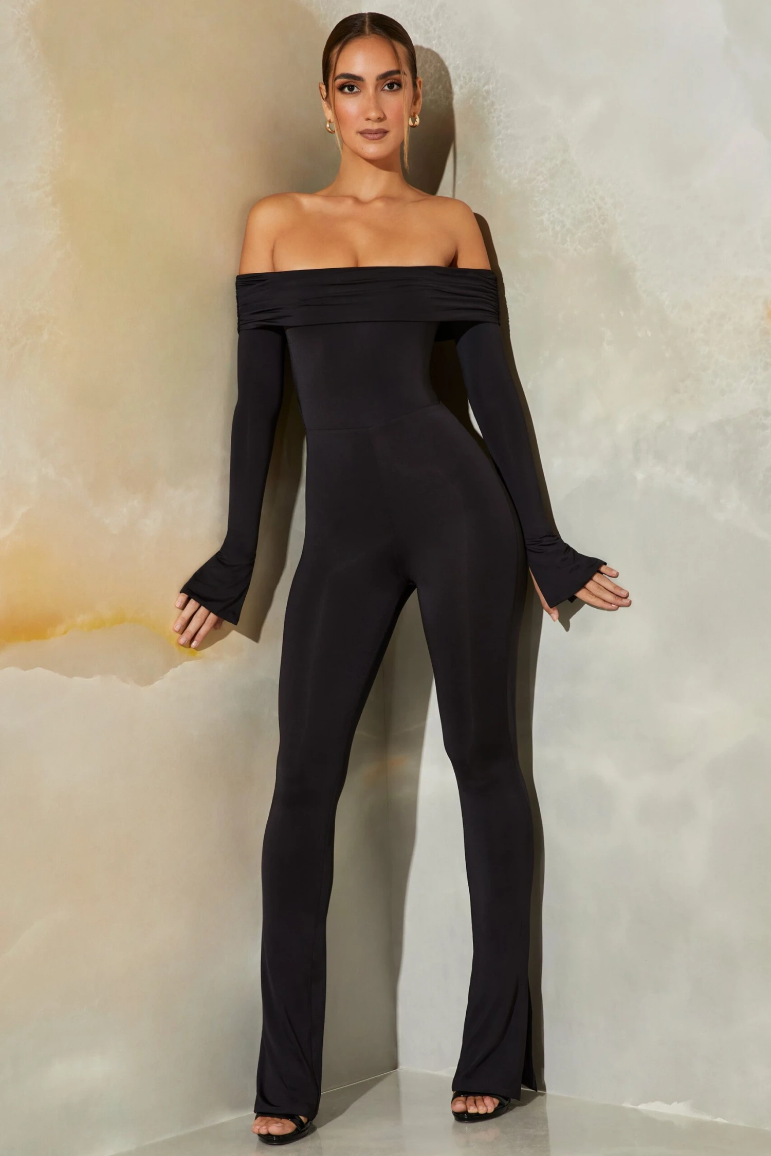 Long Sleeve Open Back Jumpsuit In Black - Image 7