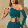 Ruched One Shoulder Crop Top In Teal