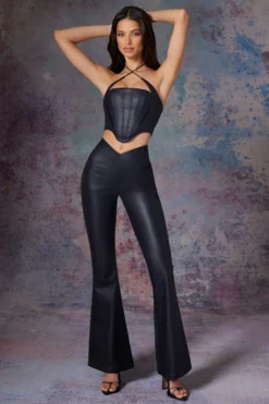 Vegan Leather Bootleg Trouser In Midnight Black