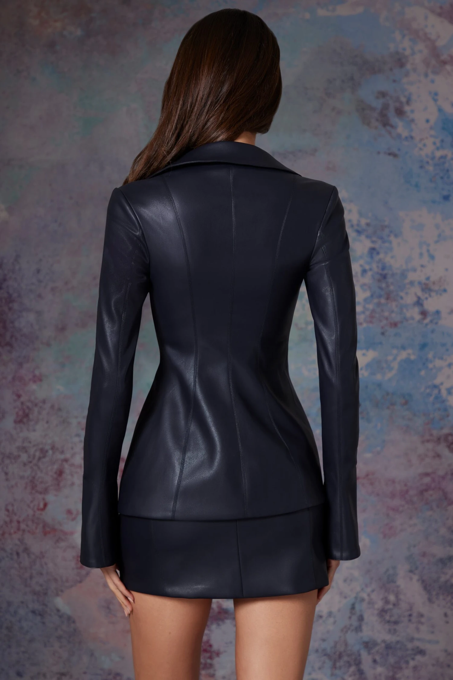 Tie Front Vegan Leather Shirt In Midnight Black - Image 2