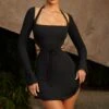 Long Sleeve Cut Out A-Line Mini Dress In Black