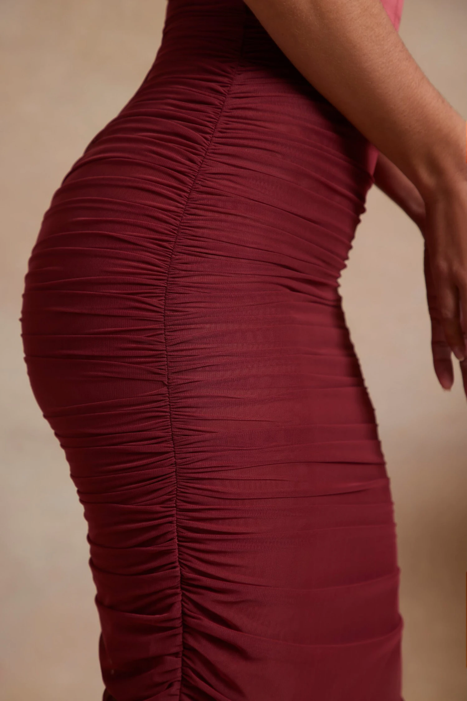 Off The Shoulder Ruched Corset Maxi Dress In Red - Image 4