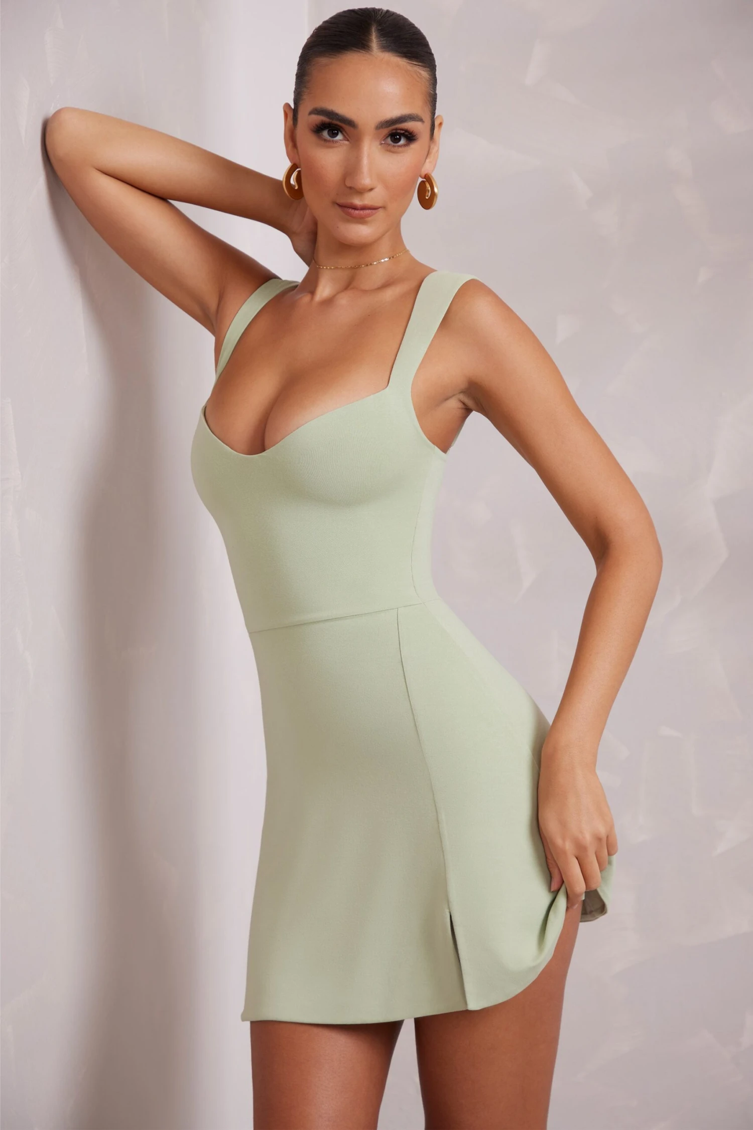 Sweetheart Neckline Mini Dress In Sage - Image 10