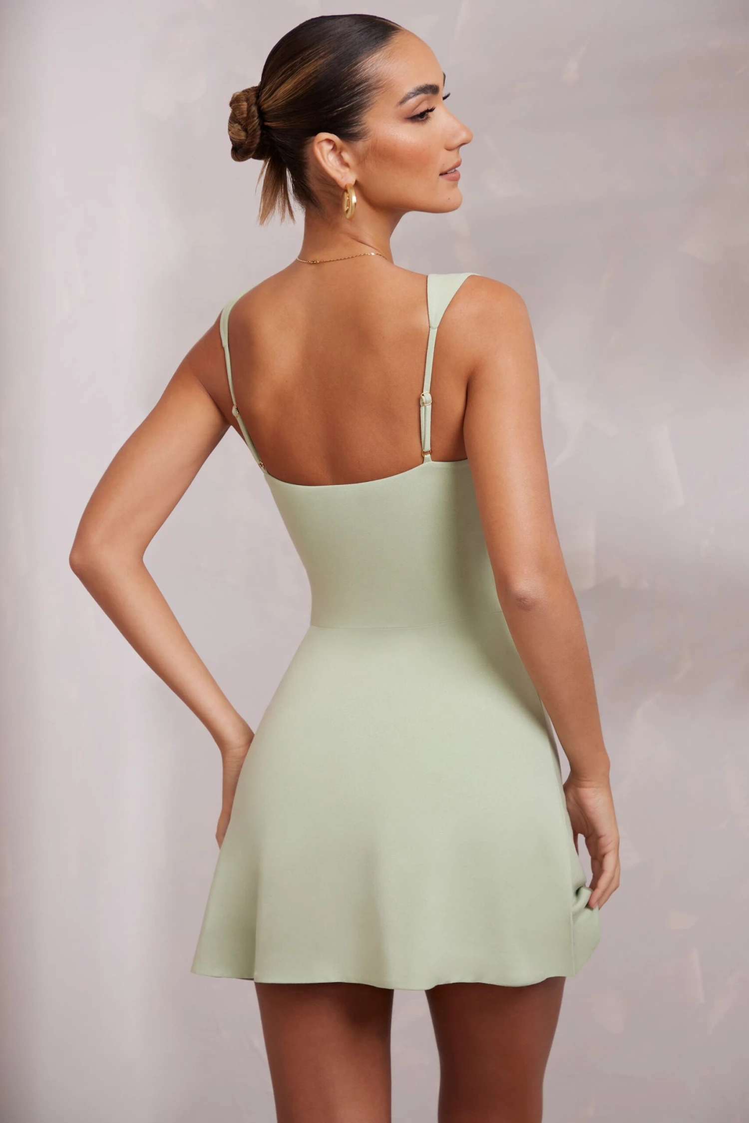 Sweetheart Neckline Mini Dress In Sage - Image 4