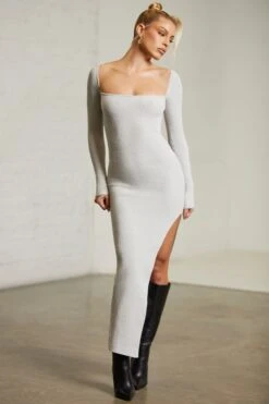 Long Sleeve Cut Out Maxi Dress In Grey