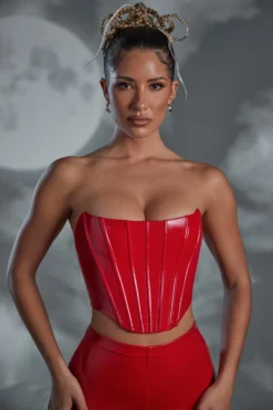 Push Up Vinyl Corset In Red
