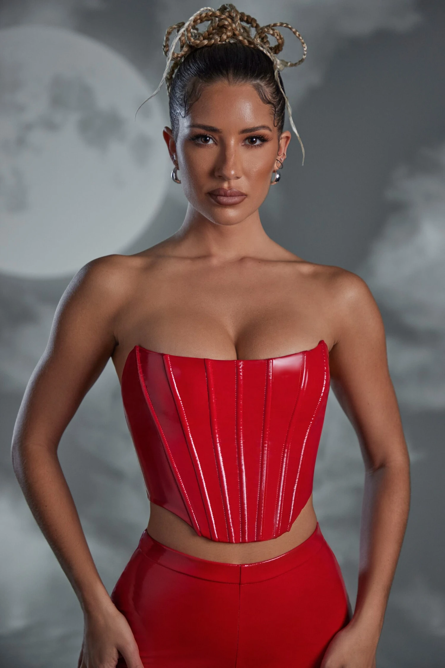 Push Up Vinyl Corset In Red