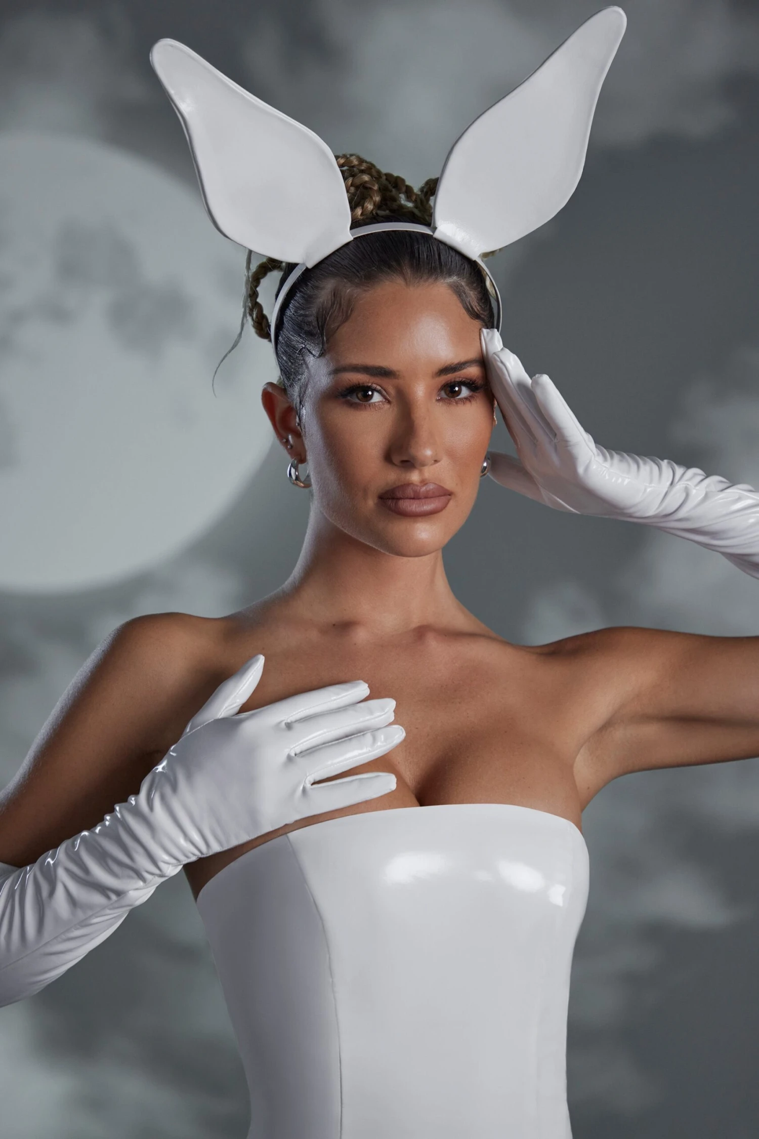 Hand Stitched Vinyl Bunny Ears In White - Image 3