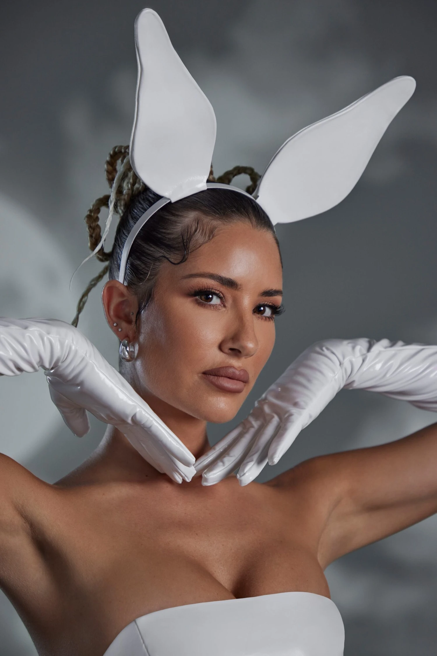 Hand Stitched Vinyl Bunny Ears In White
