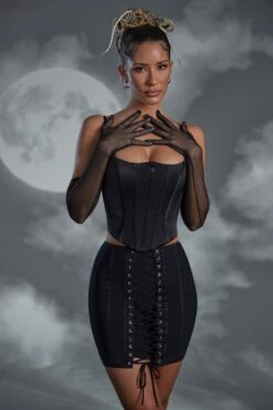 Lace Up Mini Skirt In Black