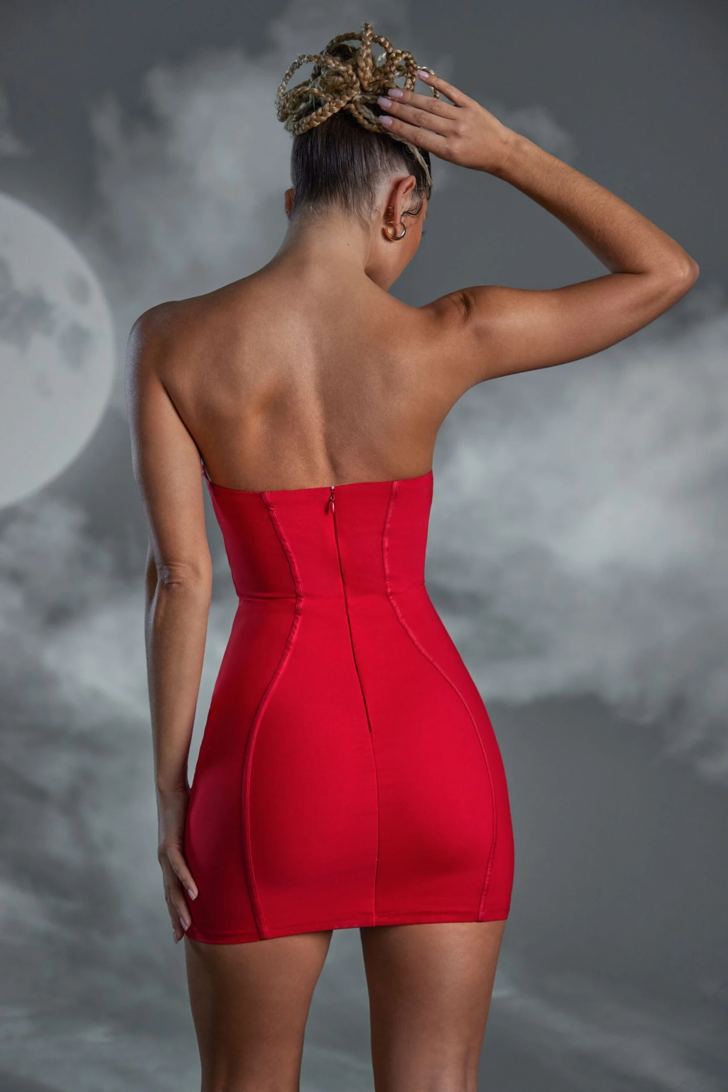 Lace Up Bandeau Mini Dress In Red - Image 2