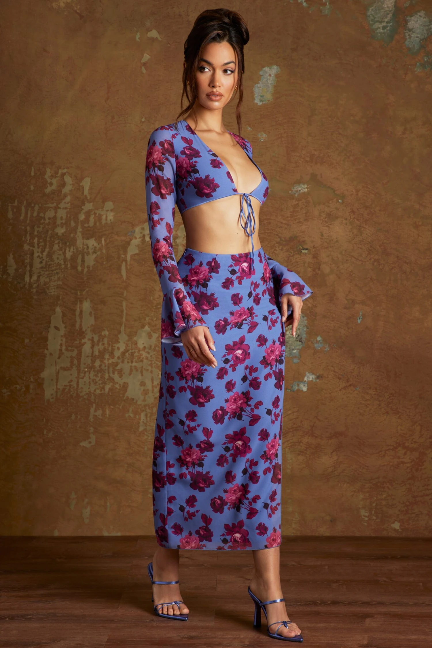 Side Split Midaxi Skirt In Periwinkle Print - Image 5