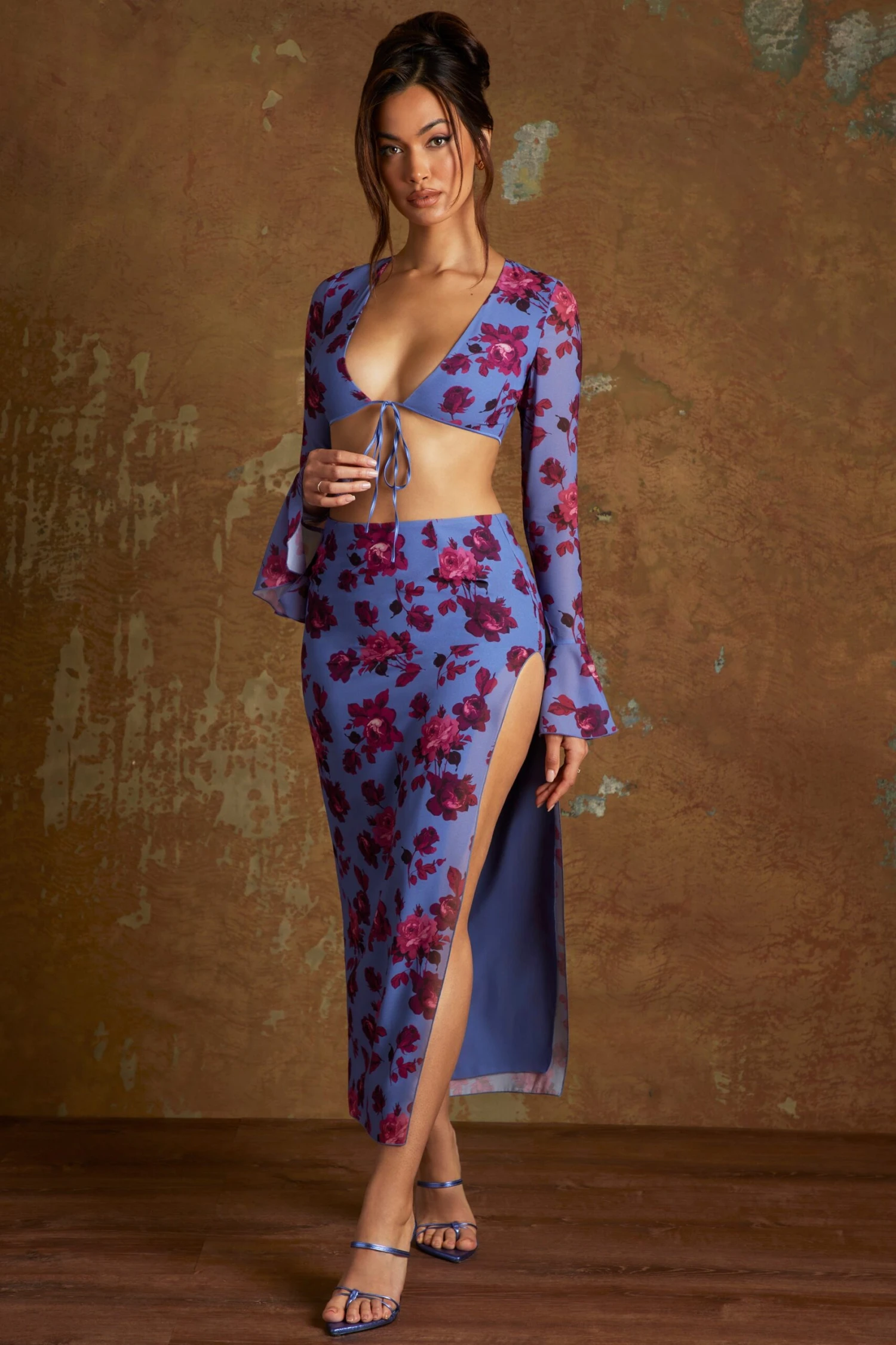 Side Split Midaxi Skirt In Periwinkle Print - Image 6