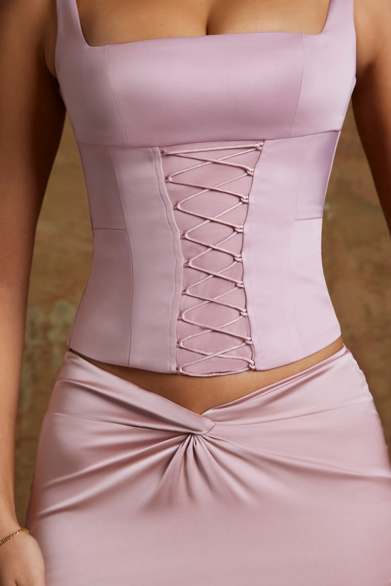 Longline Lace Up Corset Top In Mauve - Image 4