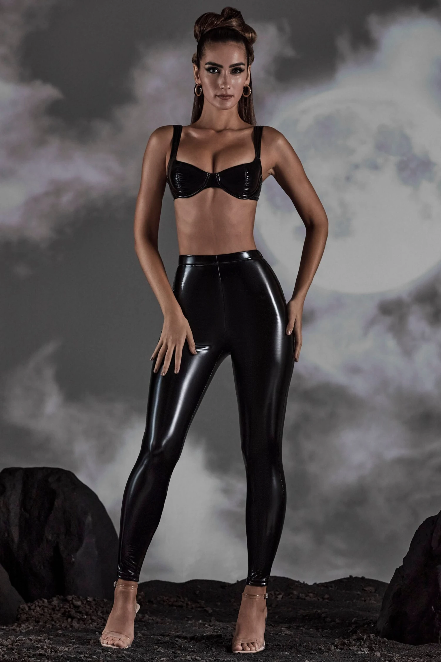 High Waist Vinyl Leggings In Black - Image 6