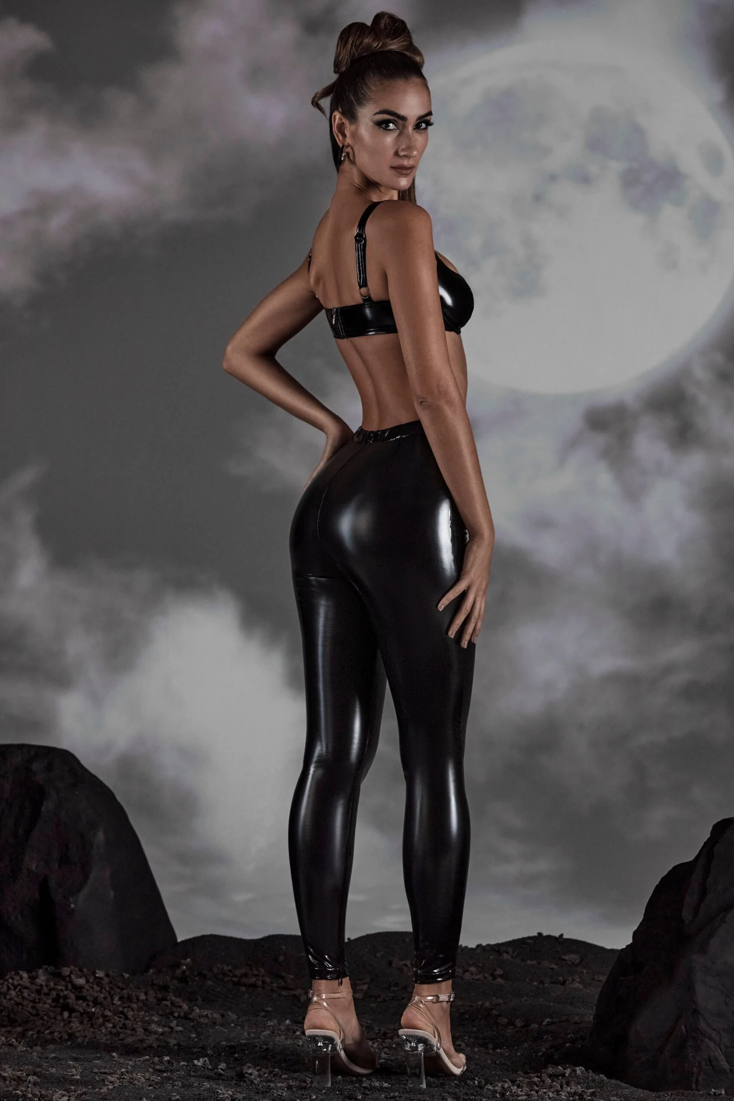 High Waist Vinyl Leggings In Black - Image 7