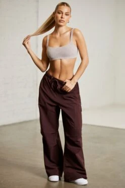 Tall Wide Leg Cargo Trousers In Brown